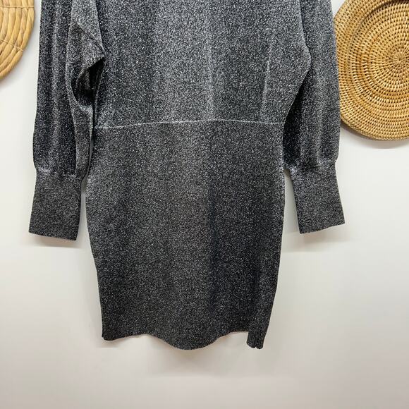 NEW $175 Michael Kors Black Silver Sparkle Long Sleeve Knit Mini Dress XL - Picture 4 of 7